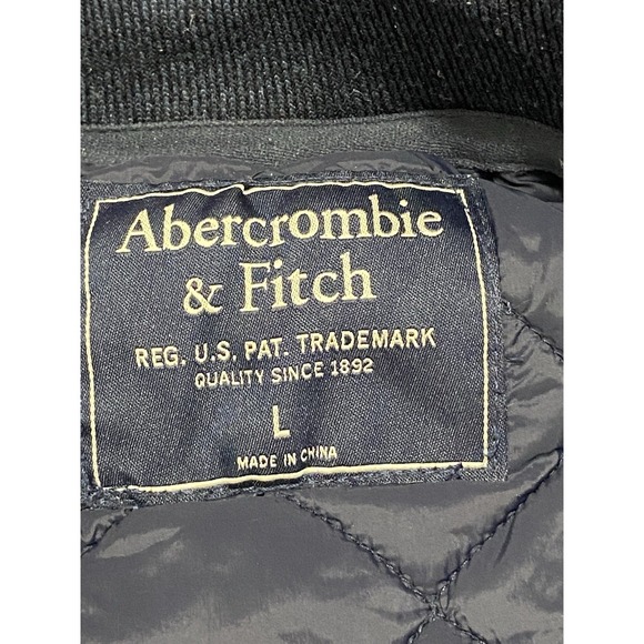 Abercrombie & Fitch Bomber Jacket Men's L Navy/Gray Quilted Zip Up Wool Blend - Picture 4 of 12